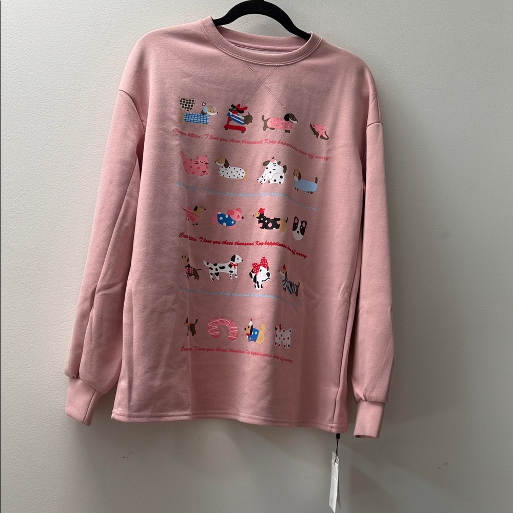 Cute Pink Dog Graphic Sweatshirt New with Tag